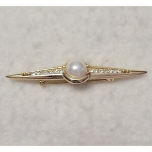 Vintage Unsigned Diamond Shape w/ Faux Pearl Center & Rhinestone‎ Design As Is